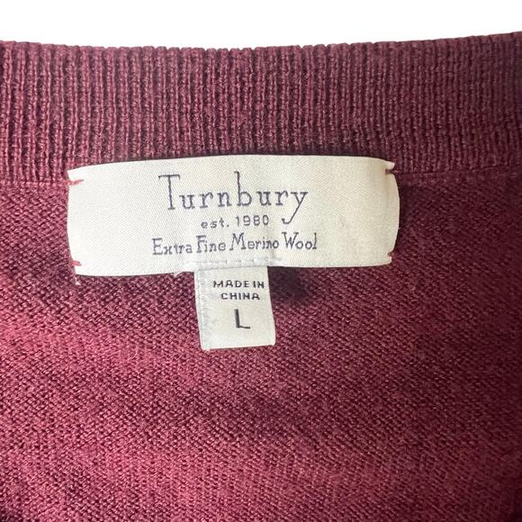 Turnbury Merino Wool Sweater L • V-Neck • Burgundy - Picture 3 of 7